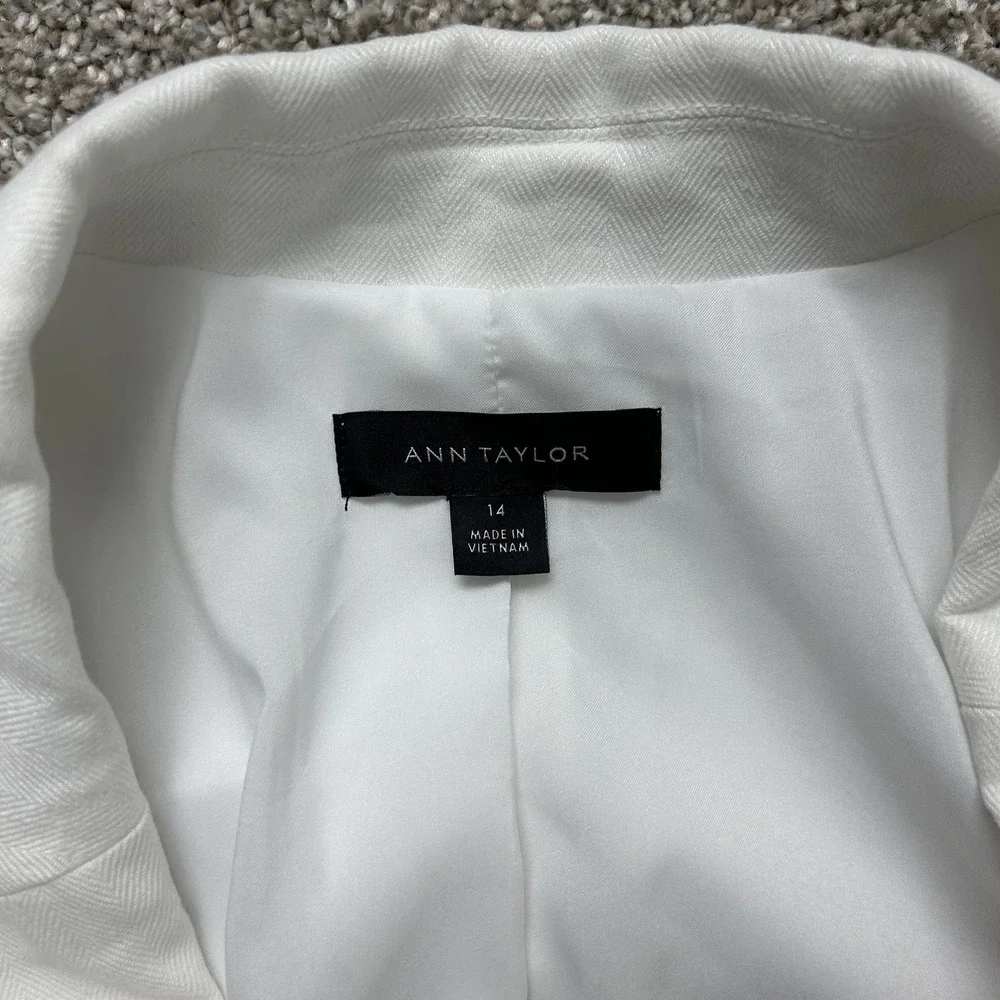 Ann Taylor Pant Suit Blazer Jacket Womens 14 White One Button Lined Office